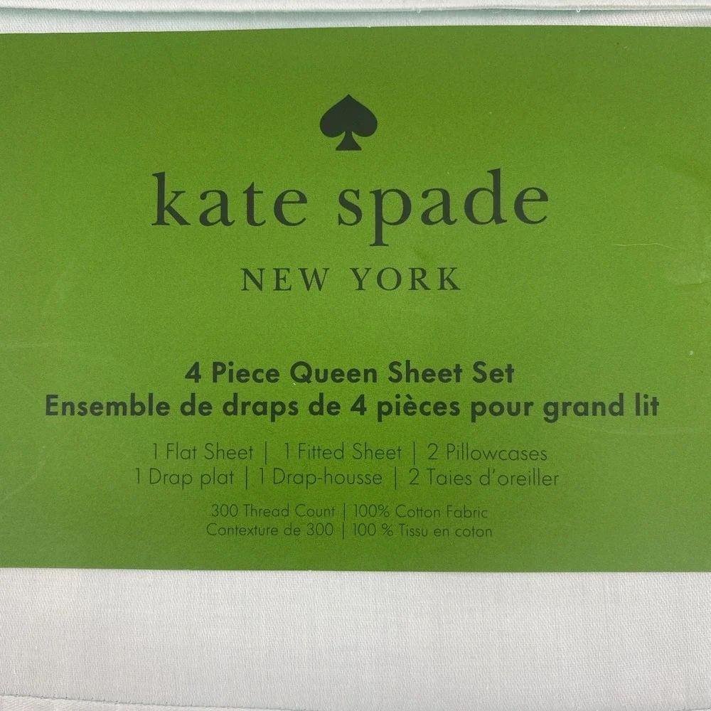 Kate Spade Sheet Set QUEEN Powder Blue 100% Cotton Sateen Solid Color Crisp